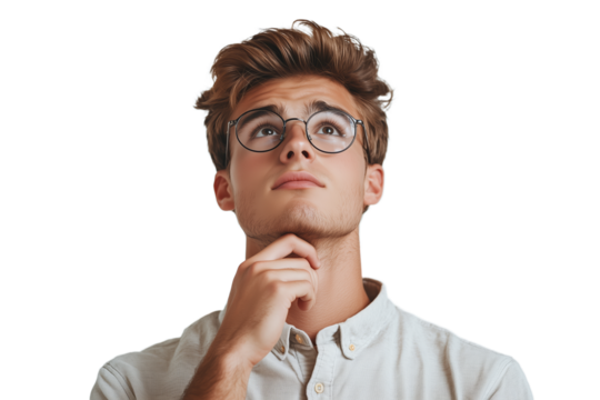 Portrait of a Thoughtful Young Man Wearing Glasses
