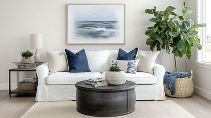 Cozy living room with a modern aesthetic and plants.