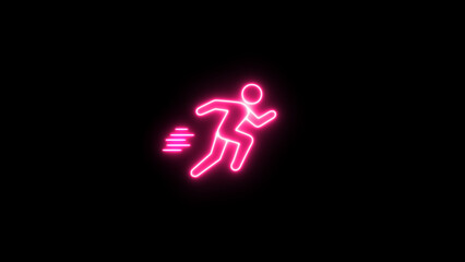 Glowing Running icon. run arrow. running man icon on the black background.