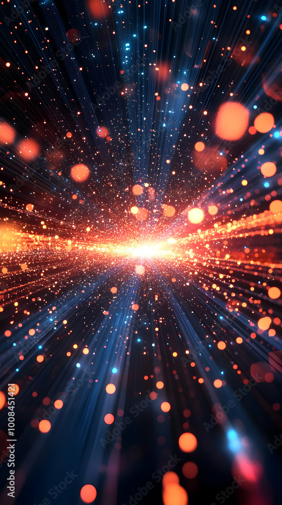 Poster abstract background with bokeh lights and rays