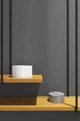 Illustration of 3d render of design minimal pedestal product on graybackground. Set 14