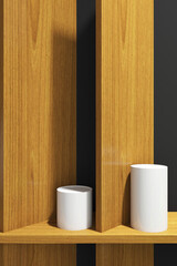 Illustration of 3d render of design minimal pedestal product on dark gray background. Set 15