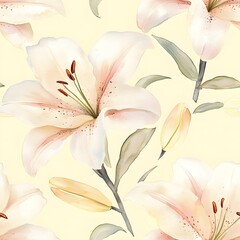 Obraz premium Soft Watercolor Lily Floral Pattern with Pale Pink and White Petals