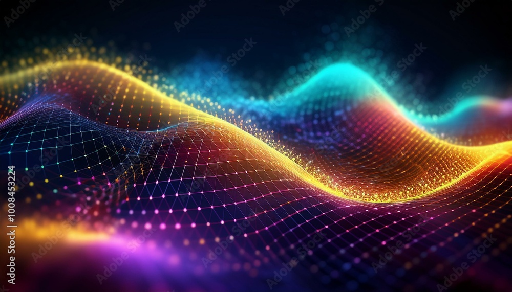 Aufkleber cyber big data flow. blockchain data fields. network line connects to stream. concept of ai technolo
