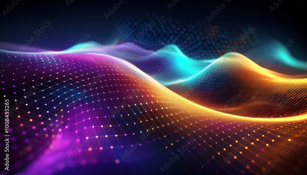 Aufkleber cyber big data flow. blockchain data fields. network line connects to stream. concept of ai technolo