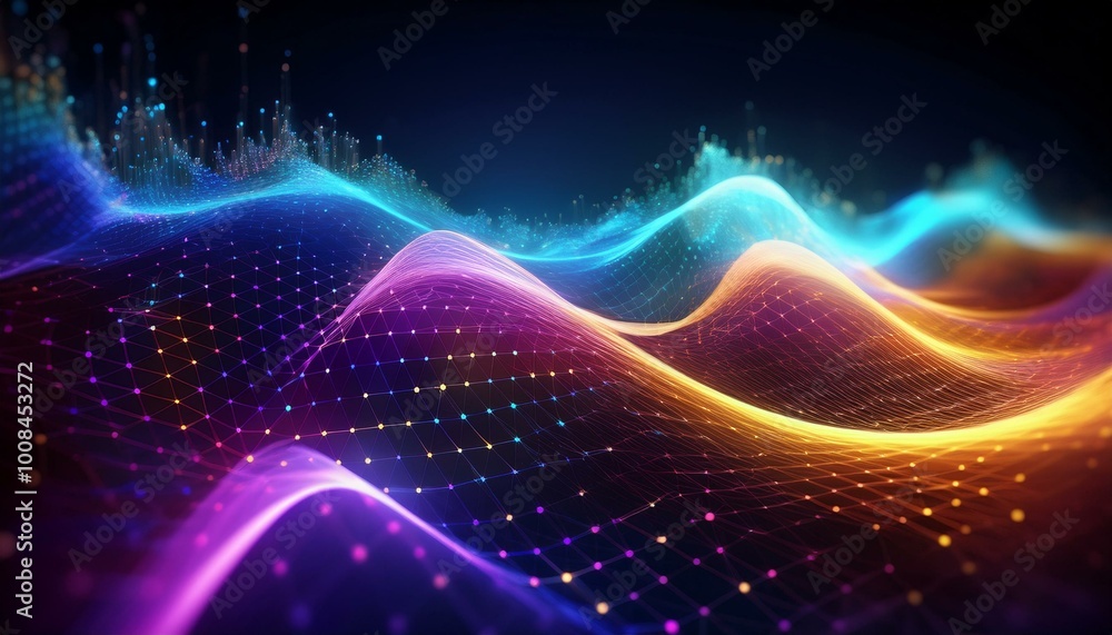 Aufkleber cyber big data flow. blockchain data fields. network line connects to stream. concept of ai technolo