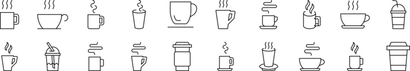 Coffee or Tea Cup Outline Simple Linear Image Collection. Editable Stroke. Suitable for Web Sites, Books, Cards, Apps