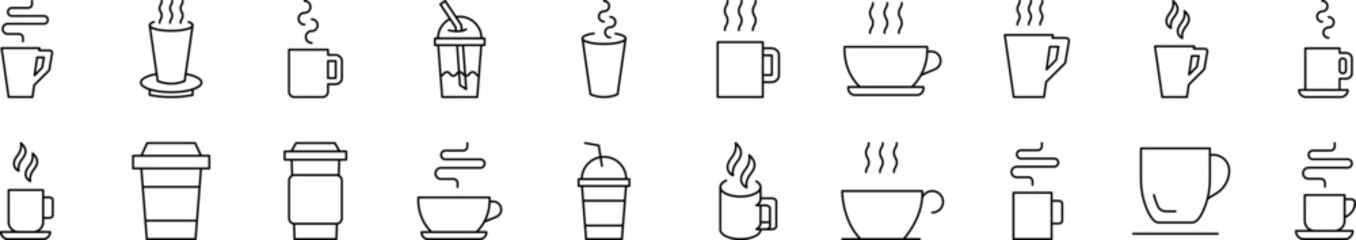 Coffee or Tea Cup Related Line Icons for Web Sites, Books, Cards, Apps. Editable Stroke. Suitable for Web Sites, Books, Cards, Apps