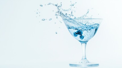 Levitating Martini Glass with Frozen Splash, Olive, and Twist on White Background - Minimalist Design Concept