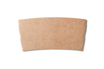 Top view of blank brown corrugated cardboard coffee cup sleeve isolated on transparent background....