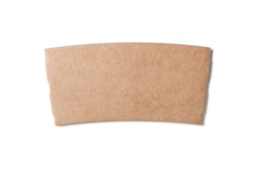 Top view of blank brown corrugated cardboard coffee cup sleeve isolated on transparent background. High resolution.