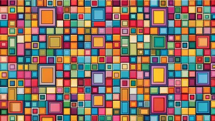 Fototapeta premium A vibrant tapestry of colorful squares, each with its own unique border, creating a captivating visual rhythm and a sense of depth within a geometric composition.
