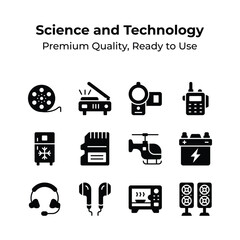 Set of science and technology icons in modern style