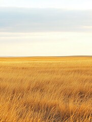 Obraz premium Expansive golden field of tall grass under a clear blue sky.
