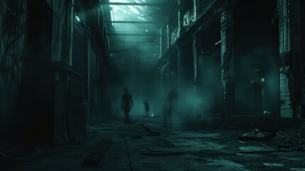 Fototapeta premium Abandoned Building with Chilling Red Lights