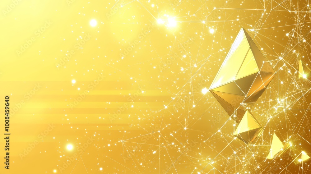 Poster digital gold abstract wealth and cryptocurrency concept with connected lines and triangles