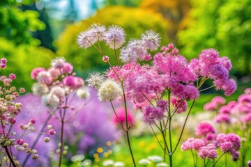 Fototapeta premium Delicate Thalictrum Flowers Blooming Gracefully in a Serene Botanical Garden Setting in Spring