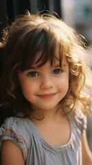Fototapeta premium A young girl with brown hair and a smile on her face