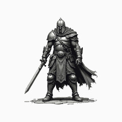 Fantasy Warrior vector artwork.  Medieval Knight With Sword. ancient fighter
