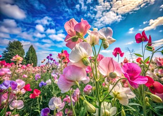 Delicate Watercolor Illustration of Sweet Pea Flowers in Soft Pastel Colors for Floral Design Projects