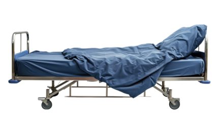 Hospital patient bed on white background