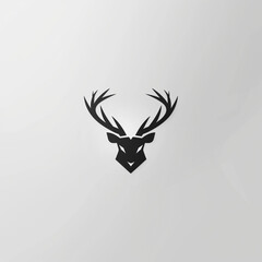 Minimalist black deer head logo with sharp antlers on white background