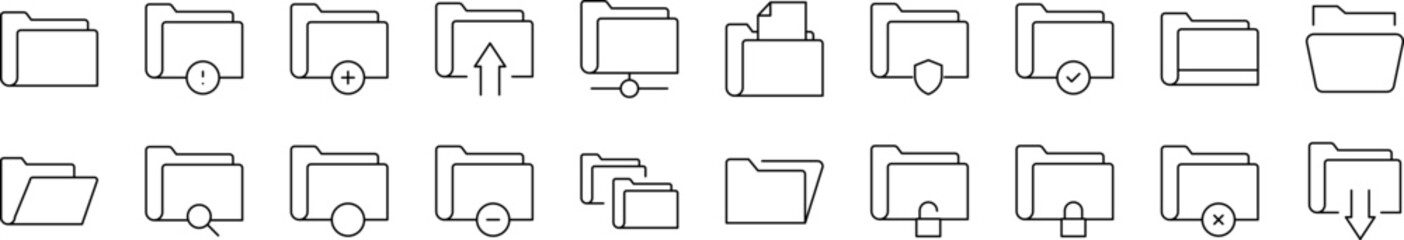 Computer Folder Pack of Thin Icons. Editable Stroke. Suitable for Web Sites, Books, Cards, Apps