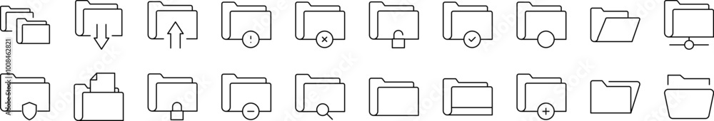 Poster computer folder simple isolated line icons collection. editable stroke. suitable for web sites, book