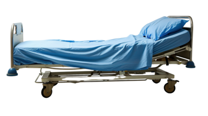 Hospital patient bed on white background