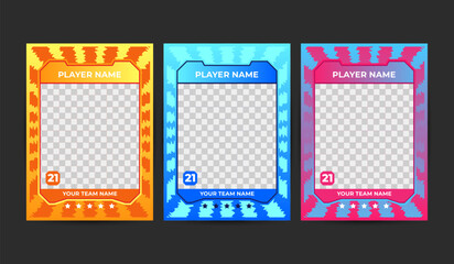 Set of trading frames for game sports card template. Frames for player and team names, numbers, and stars in vibrant color. Vector illustration