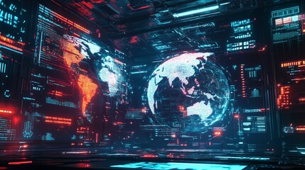 Obraz premium Metaverse, virtual reality, augmented reality and blockchain technology, user interface 3D experience. Word metaverse with world map globe in futuristic environment background.