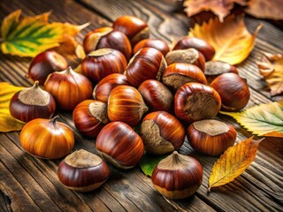 Warm, delicious roasted chestnuts scattered on a wooden backdrop, embodying the spirit of autumn and making every holiday gathering truly special and enjoyable.