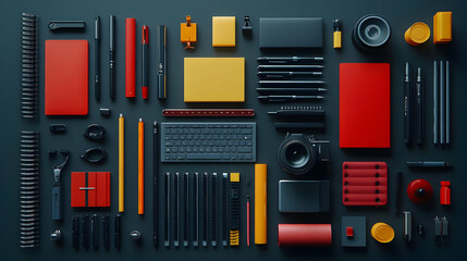 3D Illustration of Minimalist Office Supplies on Dark Background
