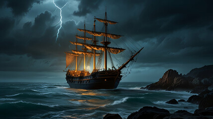 Obraz premium ship at sunset
