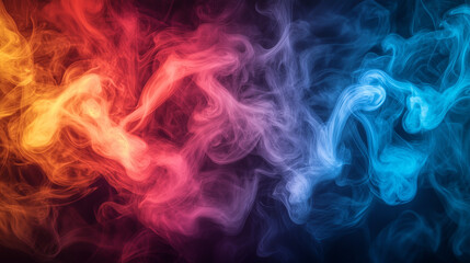 Fiery Orange and Blue Smoke in a Colorful Abstract Flow with Soft Hues