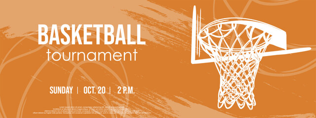 Creative background with basketball hoop. sport game event invitation. Basketball tournament. grunge textured background and graphic illustration