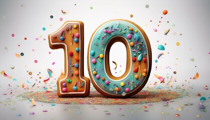 Decorated cookie, number 10, illustration for birthday or anniversary celebration