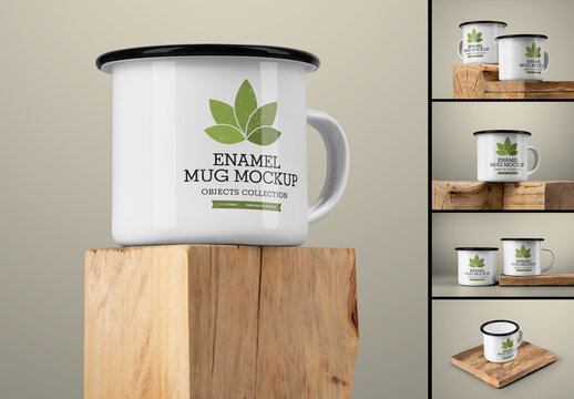 5 Mockups of Enamel Cup With Black Rim