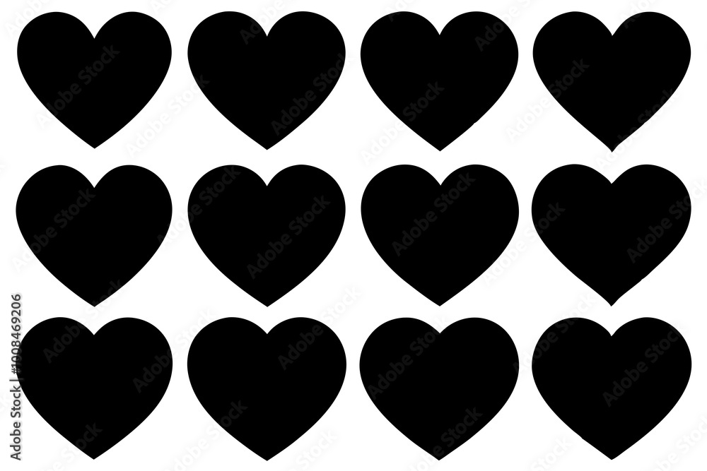 Wall mural 12 black heart shape vector set  silhouette