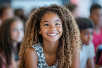 Smiling African American Female Student Feeling Empowered and Encouraged by Teacher During