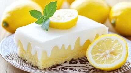 A juicy slice of cake topped with fresh strawberries and whipped cream, set on a pastel-colored plate