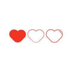 Happy Valentines Day. Red hearts on a white background. Set of red hearts on a white background.  Red hearts on white background. Love icon set. Flat design.