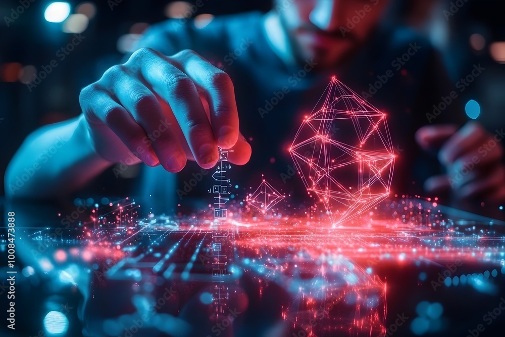 Poster holographic math educator solving equations with interactive 3d projections