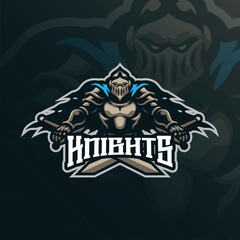 Fototapeta premium Knight mascot logo design with modern illustration concept style for badge, emblem and t shirt printing. Knight illustration with sword in hand.