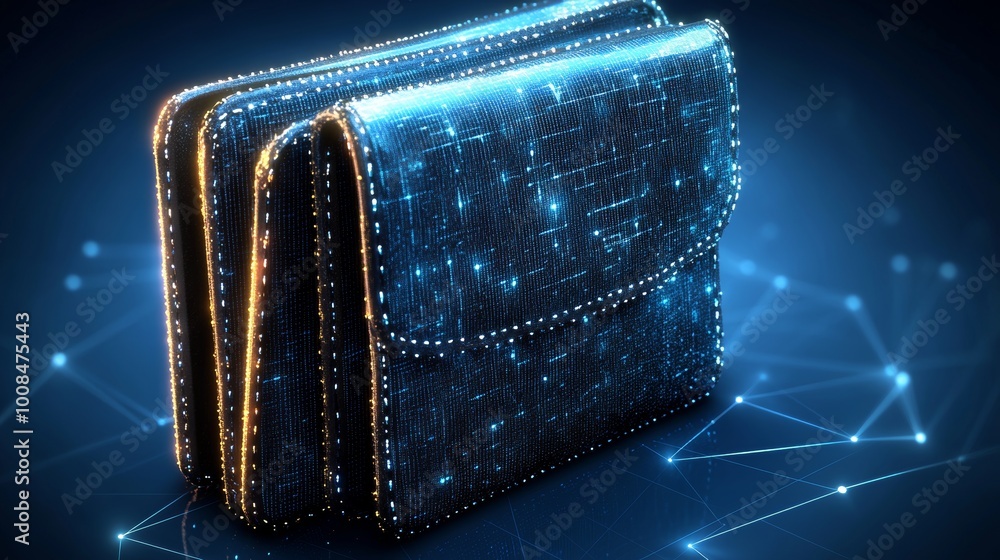 Poster digital wallet in cyberspace connection network, financial technology concept render.