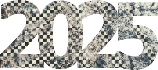 Happy New Year 2025 Grunge .Black and white. Urban Vector Texture Template. Dark Messy Dust Overlay Distress Background. Easy To Create Abstract Dotted, Scratchedg 