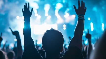 Energetic Crowd at EDM Festival, vibrant audience immersed in music, hands raised in excitement, colorful lights illuminating the scene, collective joy and celebration of sound.