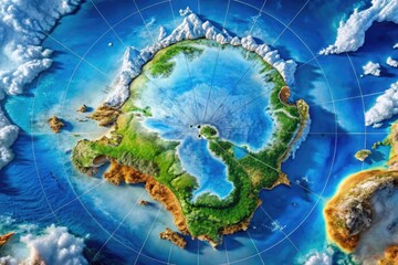 Fototapeta premium Detailed Map of Antarctica Continent Highlighting Geographical Features and Landmarks in 2023