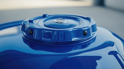 Blue 200-litre fuel tank with a focus on the cap and top ridges, set against a plain background, no people or logos.