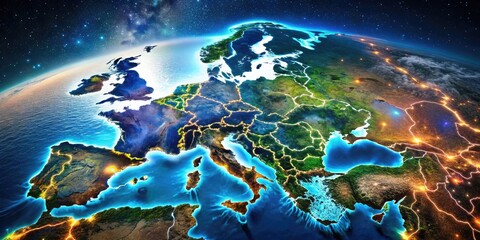 Detailed Map of Europe with Country Borders, Major Cities and Geographical Features Illustrated